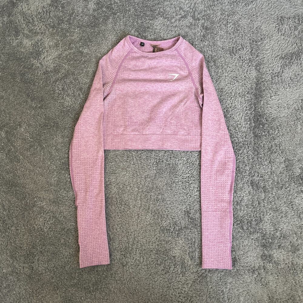 Gymshark Vital Dusky Pink Seamless Workout Long Sleeve Crop Top Women's Size XS